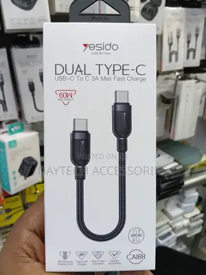 Yesido CA188 60W Dual Type-C to Type-C Cable 30cm - Black