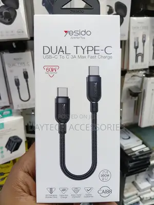 Yesido CA188 60W Dual Type-C to Type-C Cable 30cm - Black