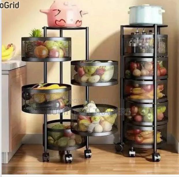 Round Metallic Fruit Rack With Wheels *5 Tier - main view