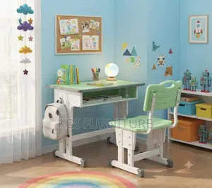 Home Desk; Adjustable Brown Blue Desk Chair Set