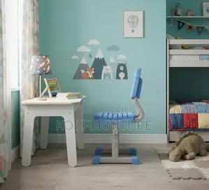 Home Desk; Adjustable Brown Blue Desk Chair Set