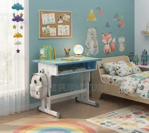 Home Desk; Adjustable Brown Blue Desk Chair Set