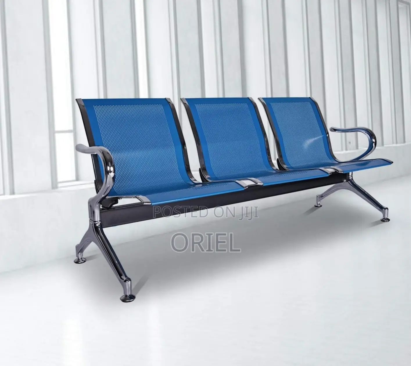 Office Bench : 3-Link Blue Metallic Waiting Bench