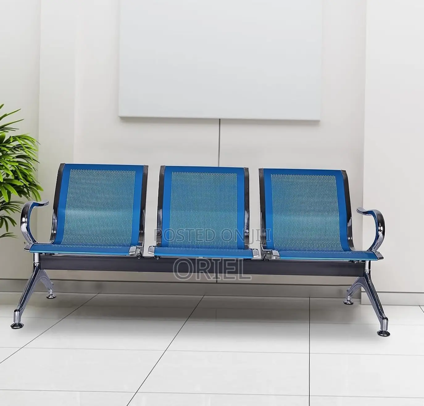 Office Bench : 3-Link Blue Metallic Waiting Bench