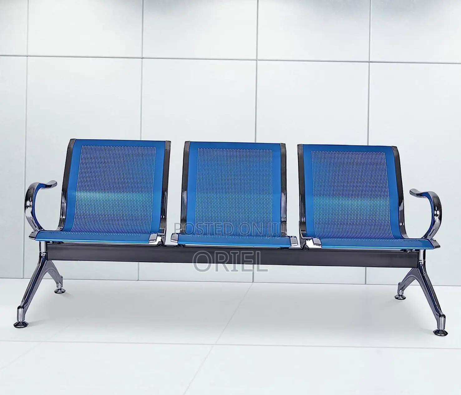 Office Bench : 3-Link Blue Metallic Waiting Bench