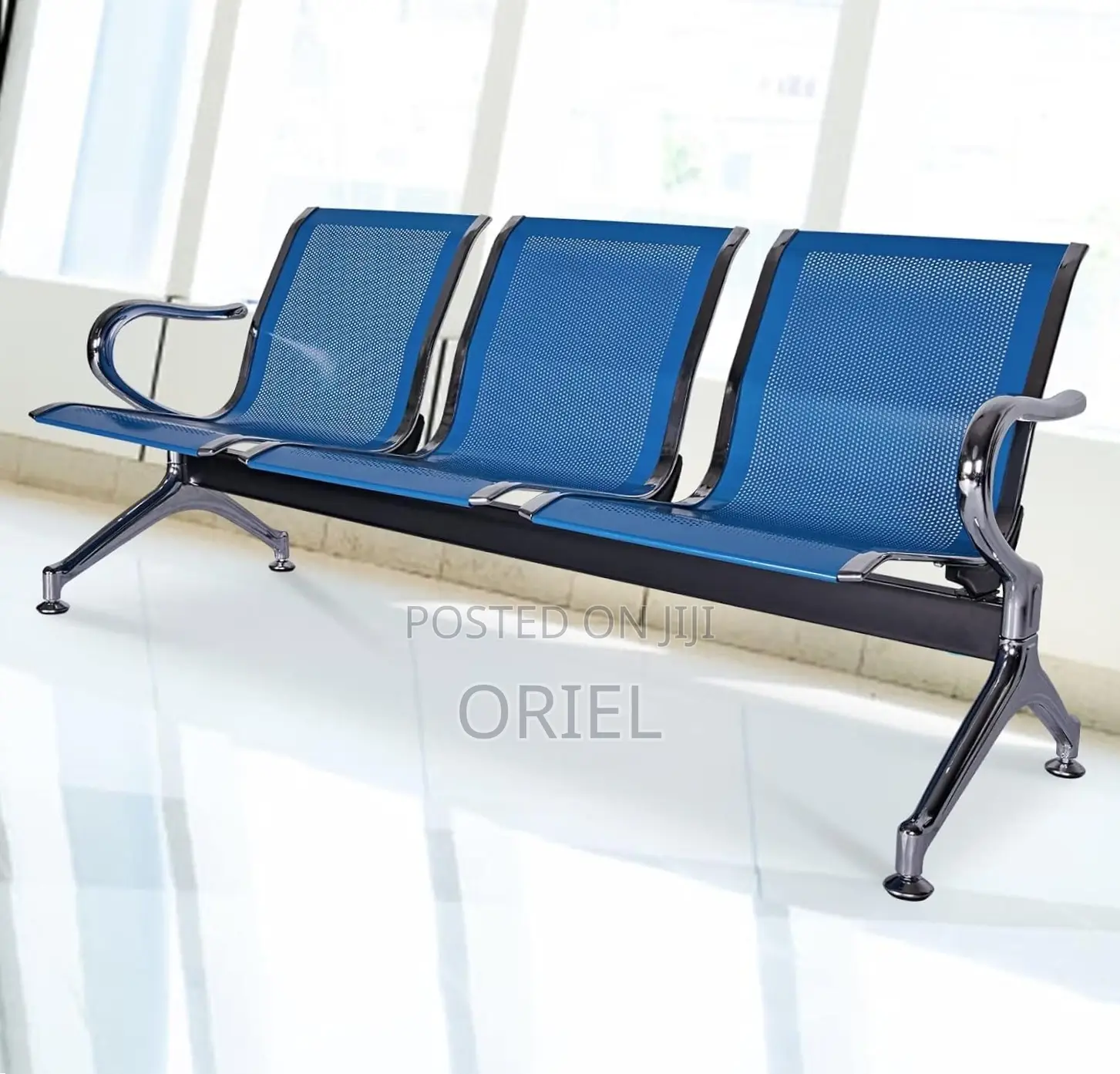 Office Bench : 3-Link Blue Metallic Waiting Bench