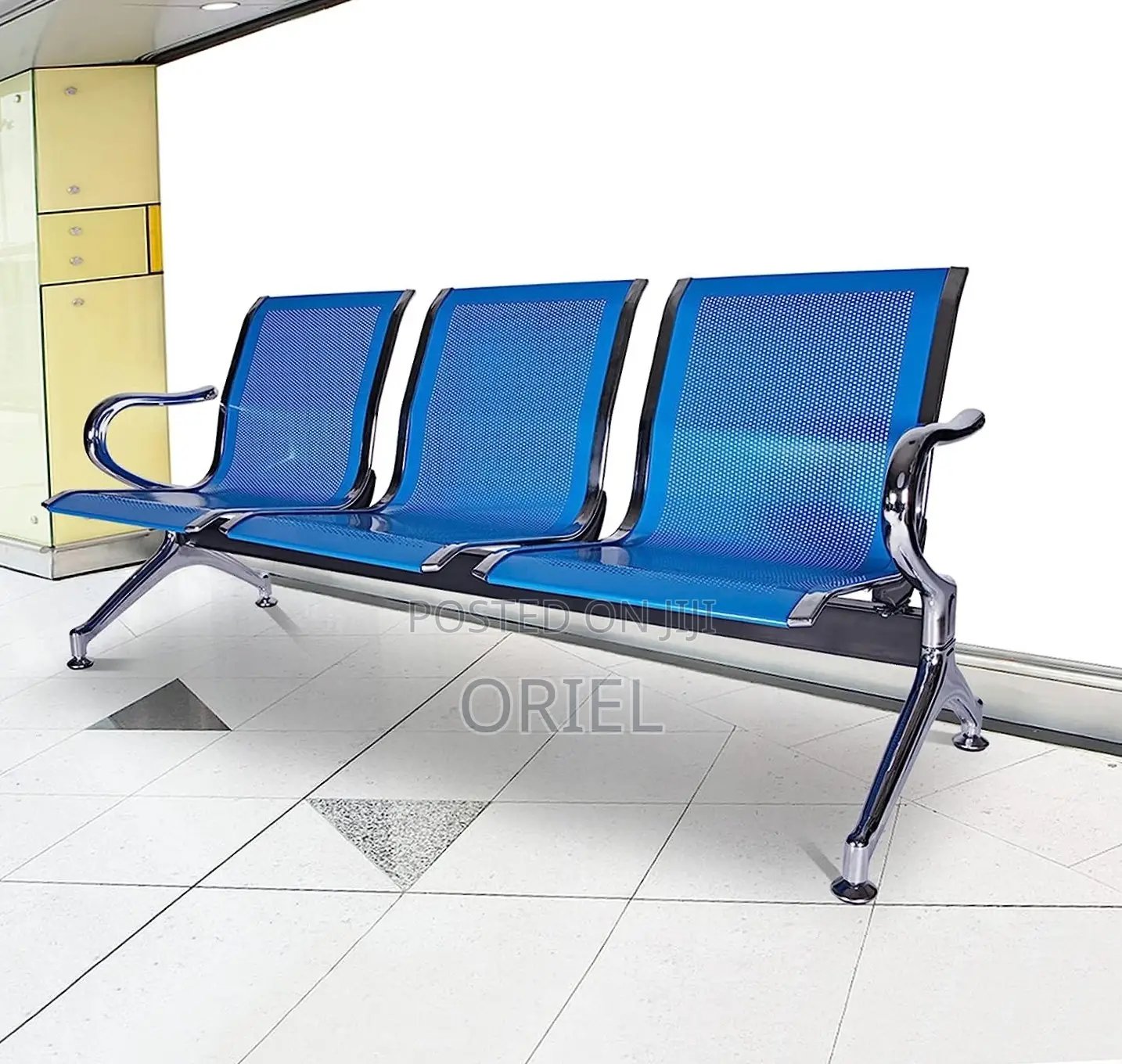 Office Bench : 3-Link Blue Metallic Waiting Bench