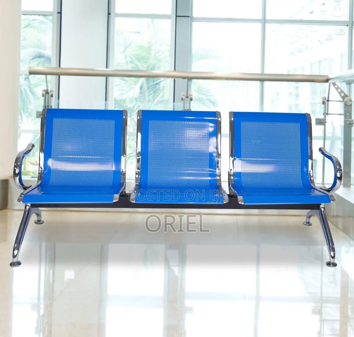 Office Bench : 3-Link Blue Metallic Waiting Bench
