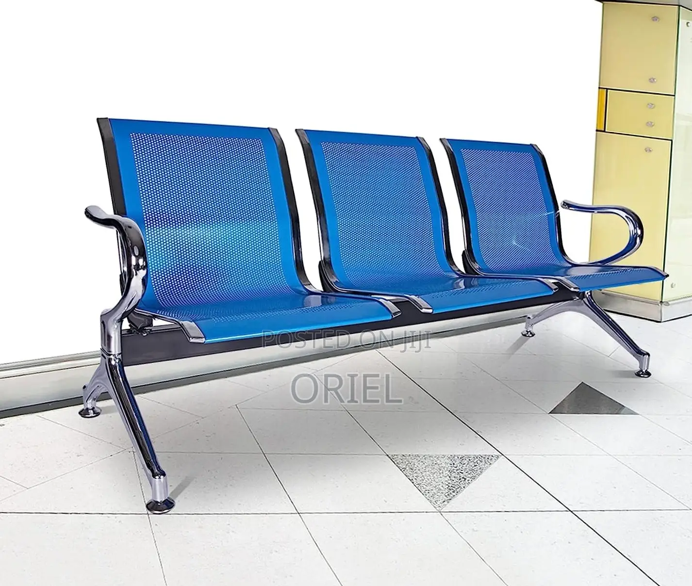 Office Bench : 3-Link Blue Metallic Waiting Bench