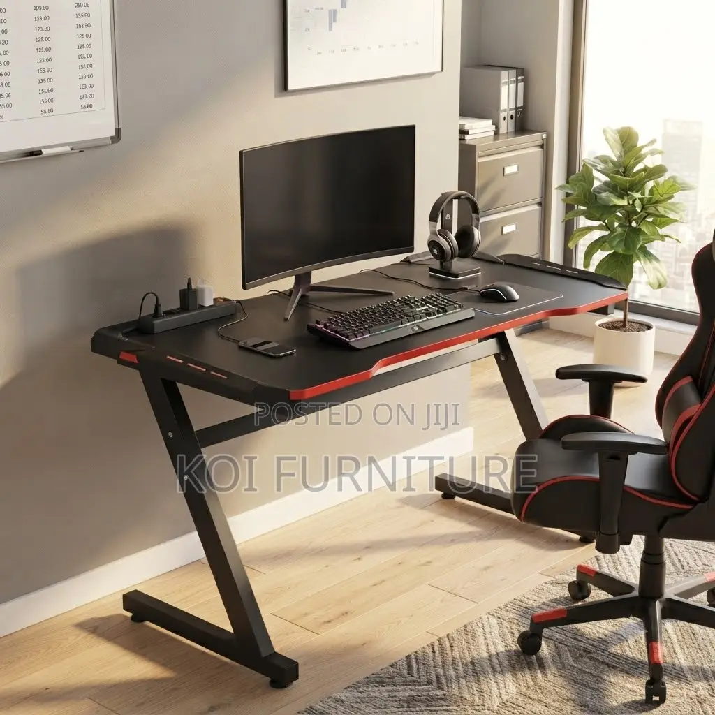 Office Desk; Ergonomic Black-Red Colored Gaming Desk