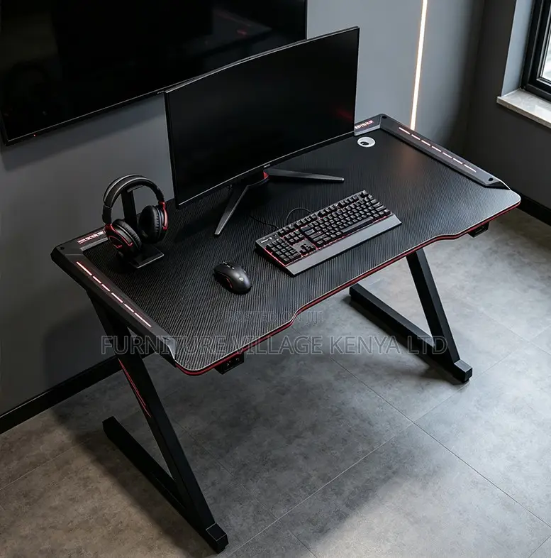 Gaming Desk; Black Imported Lighted Home-Office Gaming Desk