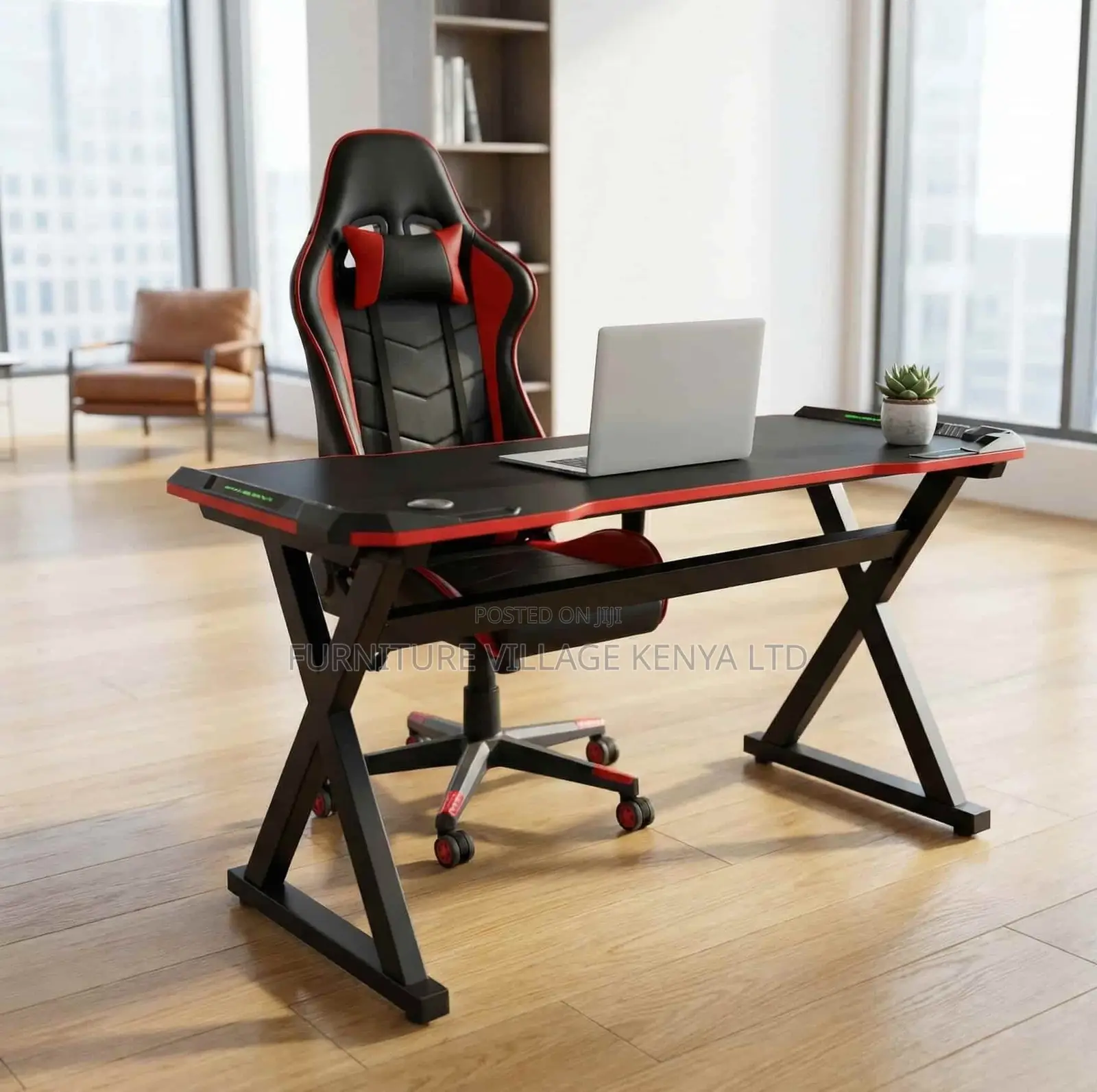 Gaming Desk; Black Imported Lighted Home-Office Gaming Desk