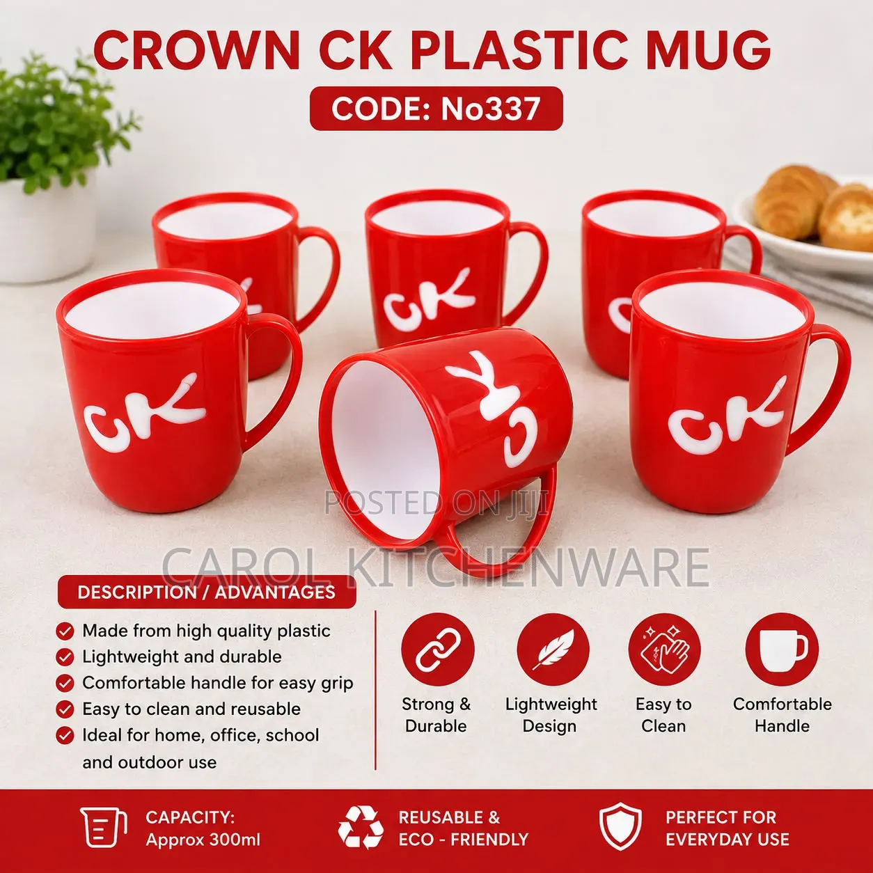 400 Ml CK Plastic Mug/ 12 PC Plastic Cup