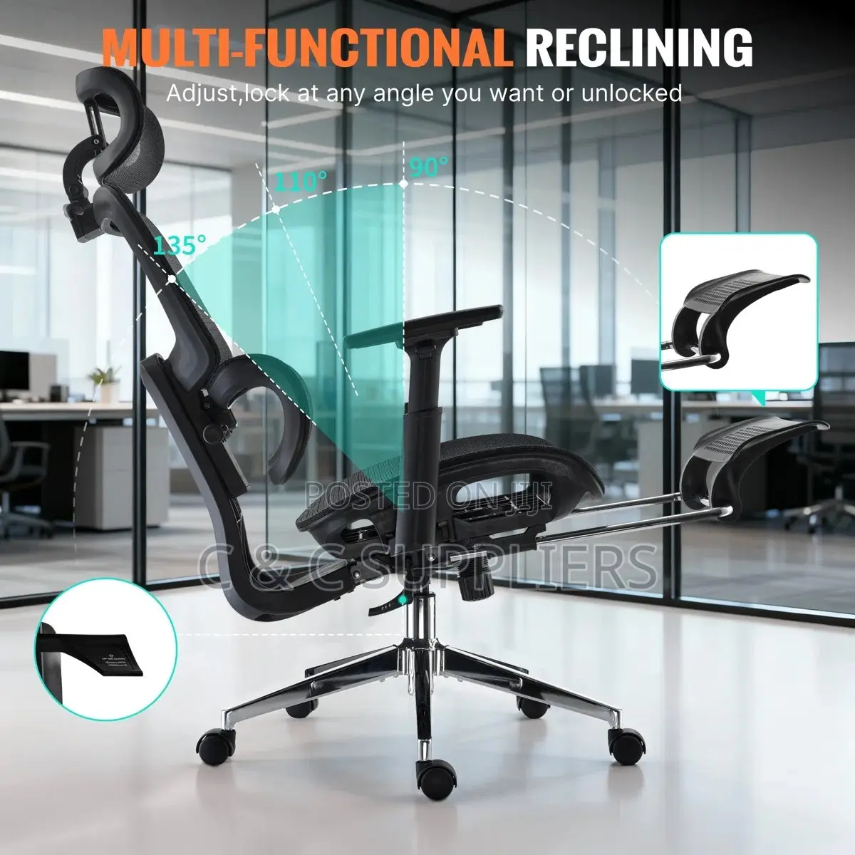 Executive Study Mesh Chair With Footrest