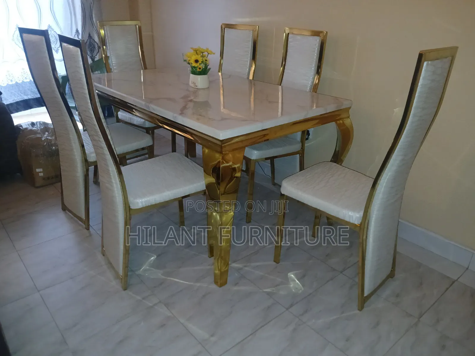 High-End Marble Six-Seater Dining Set.