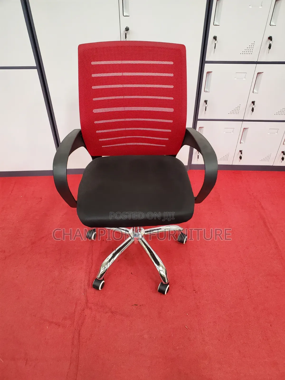 Red Striped Mesh Office Chair