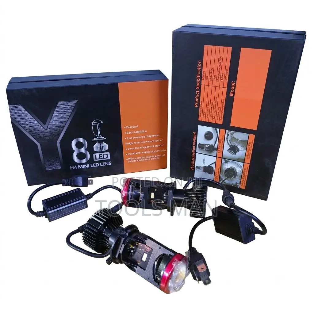 Y8 H4 Mini LED Projector Lens Headlight Bulbs-Plug N Play