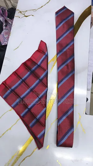 Maroon Stripped Tie With Matching Pocket Square