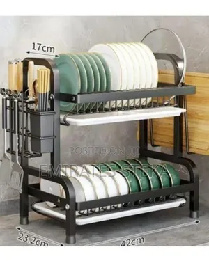 Classy High Quality 2-Tier Dish Rack Carbon Steel Dish Drainer Cutlery