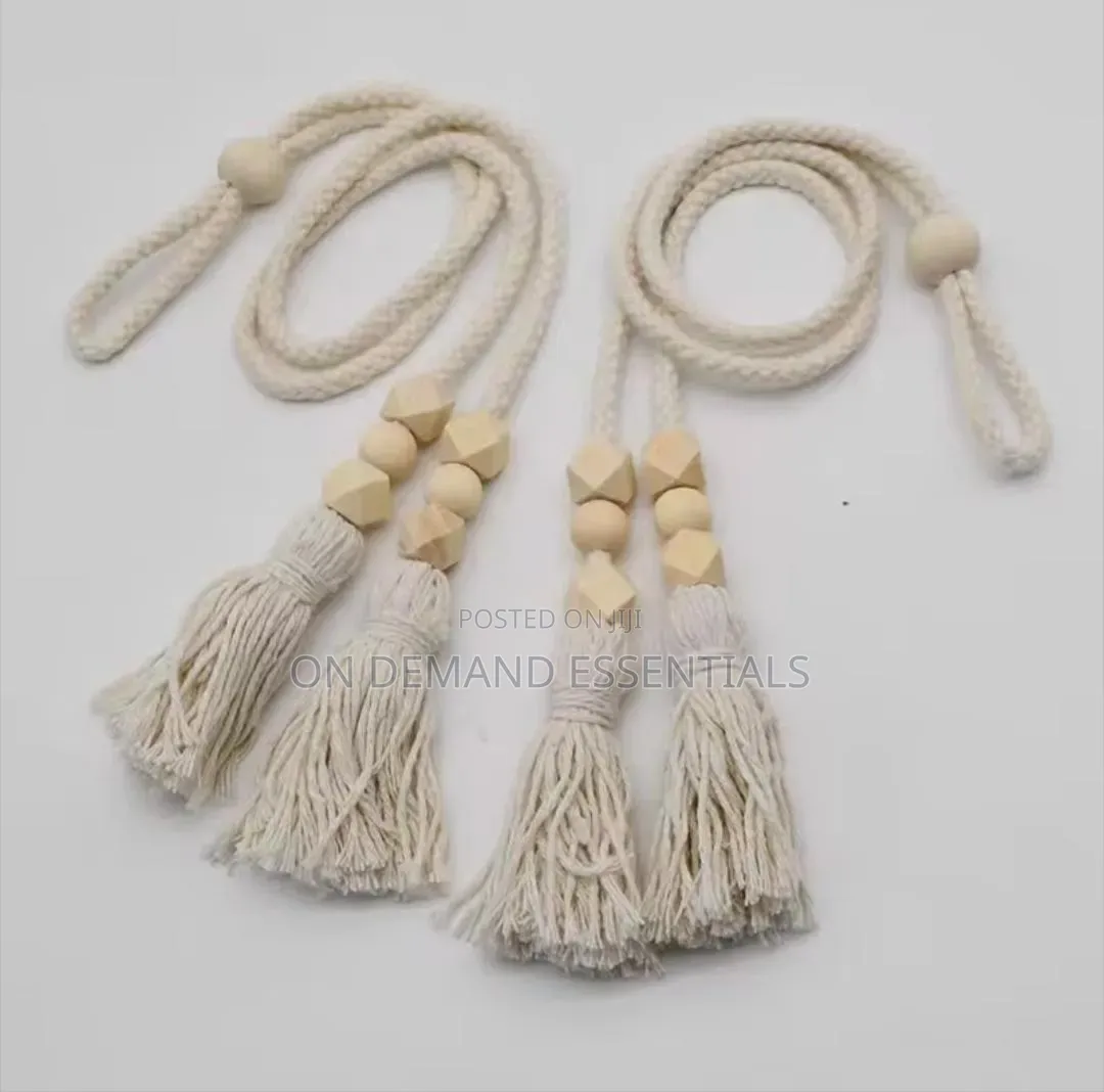 Geometric Tassel Tieback With Wooden Beads