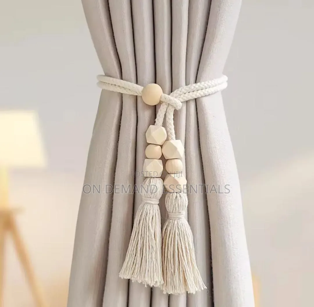 Geometric Tassel Tieback With Wooden Beads