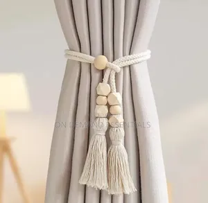 Geometric Tassel Tieback With Wooden Beads