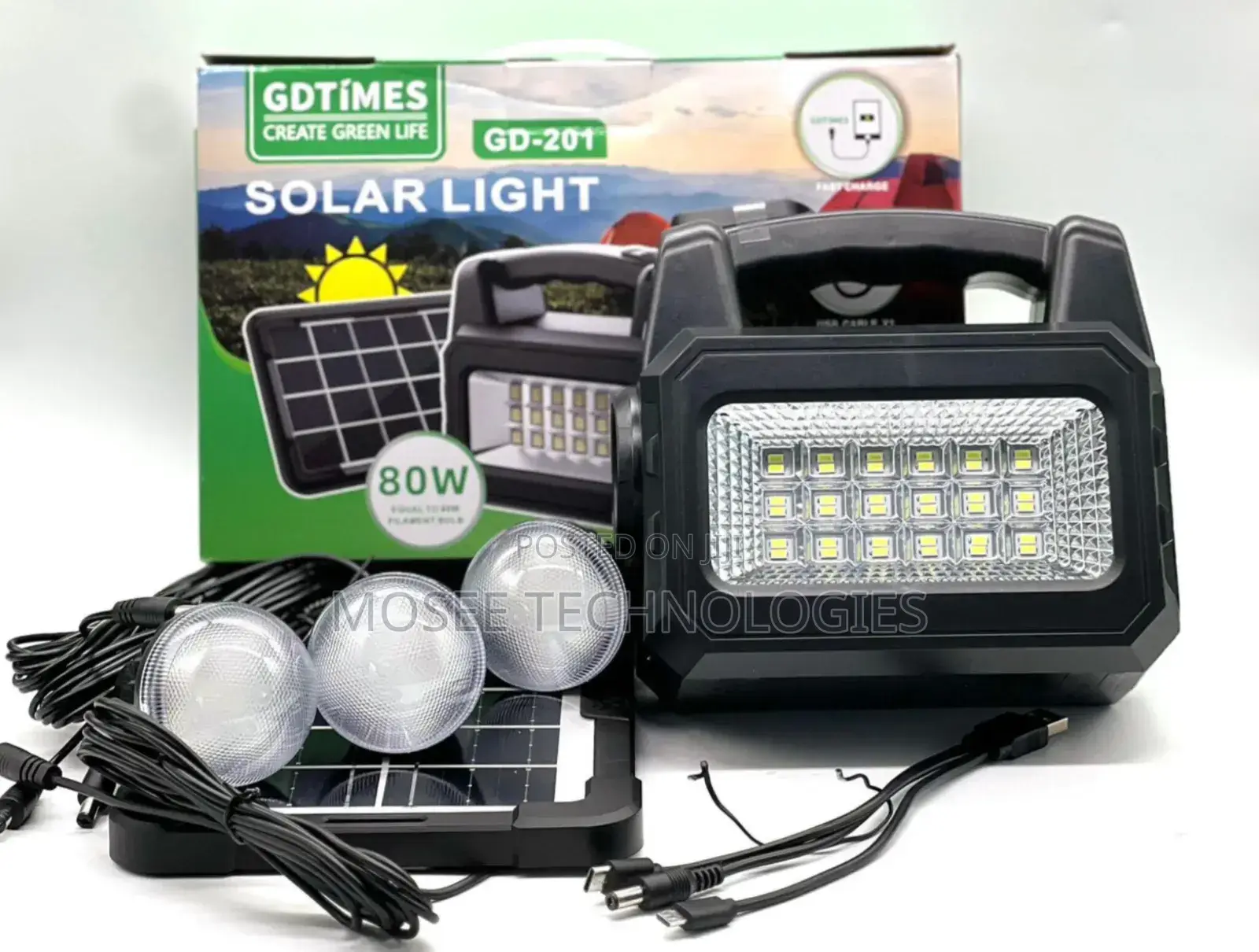 GDTIMES GD-201 Solar Emergency Lighting Kit 80W Fast Charge