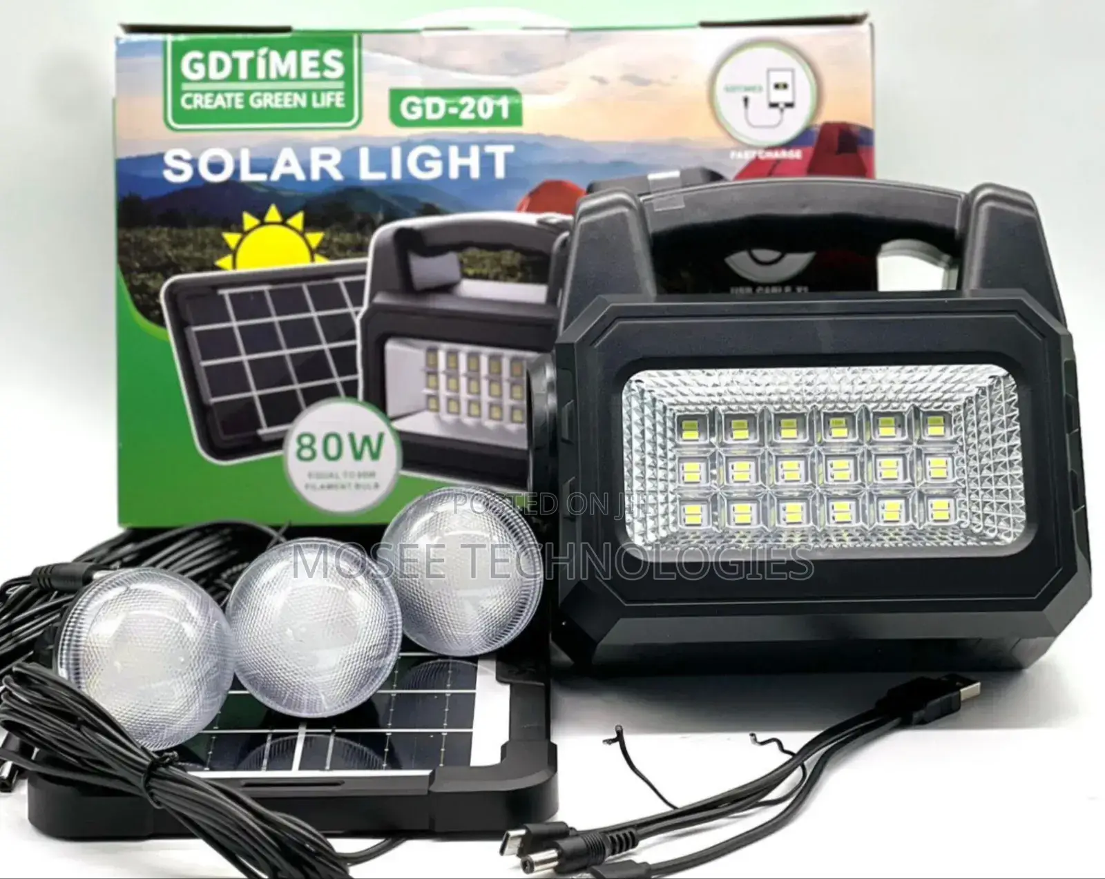GDTIMES GD-201 Solar Emergency Lighting Kit 80W Fast Charge