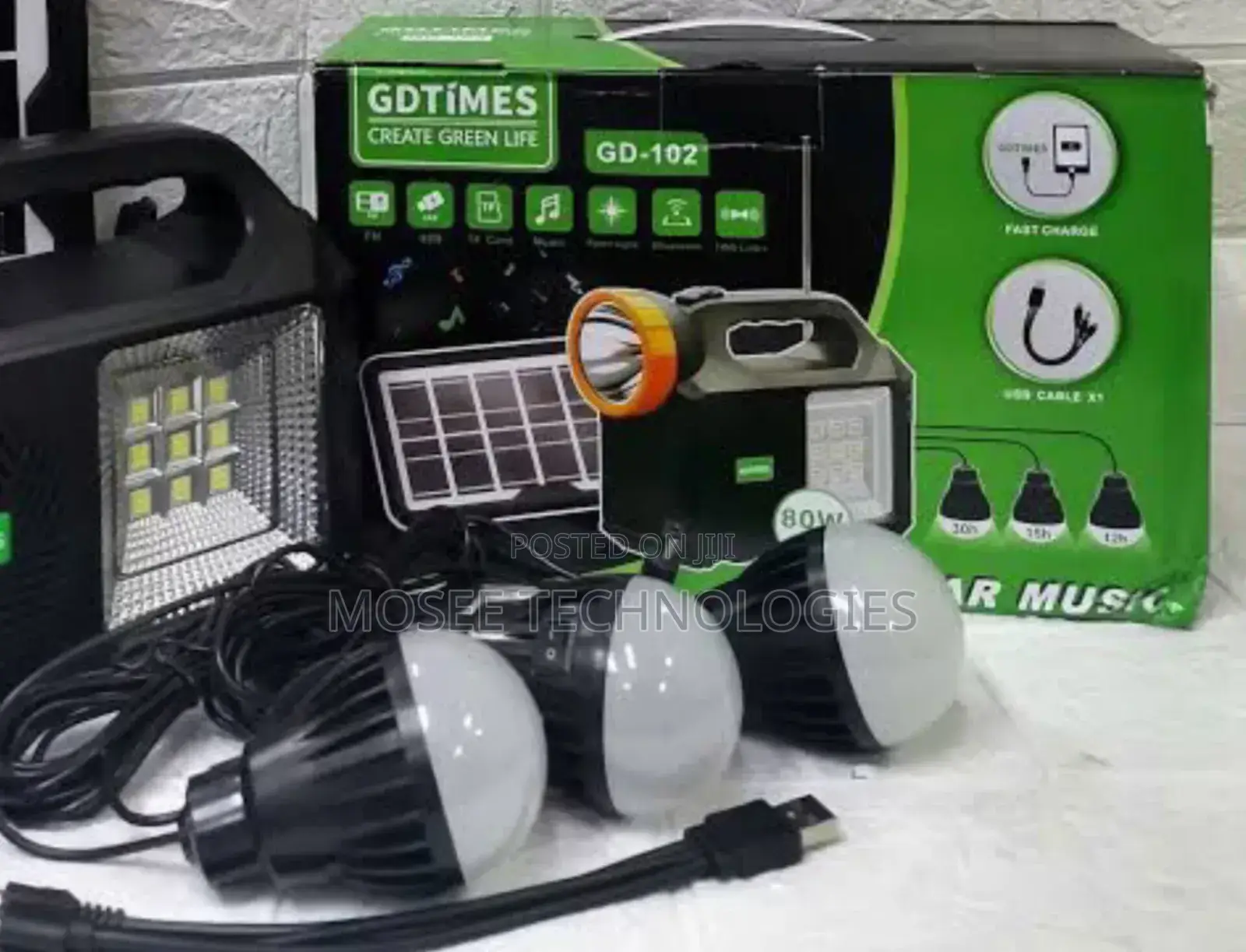 Portable Solar Power Kit With 3 LED Bulbs & Flashlight