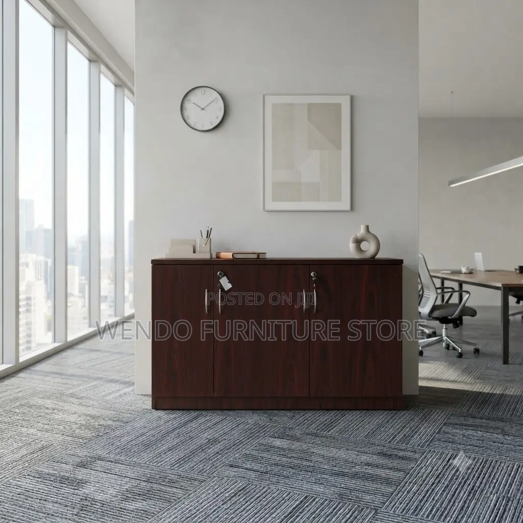 Office Cabinet; Brown- Colored Office Credenza Cabinet