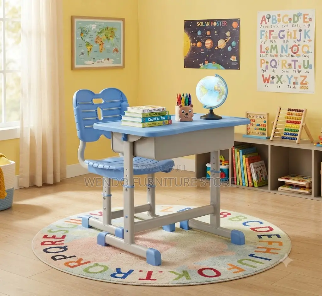 Home Desk; Brown-Blue Adjustable School Desk