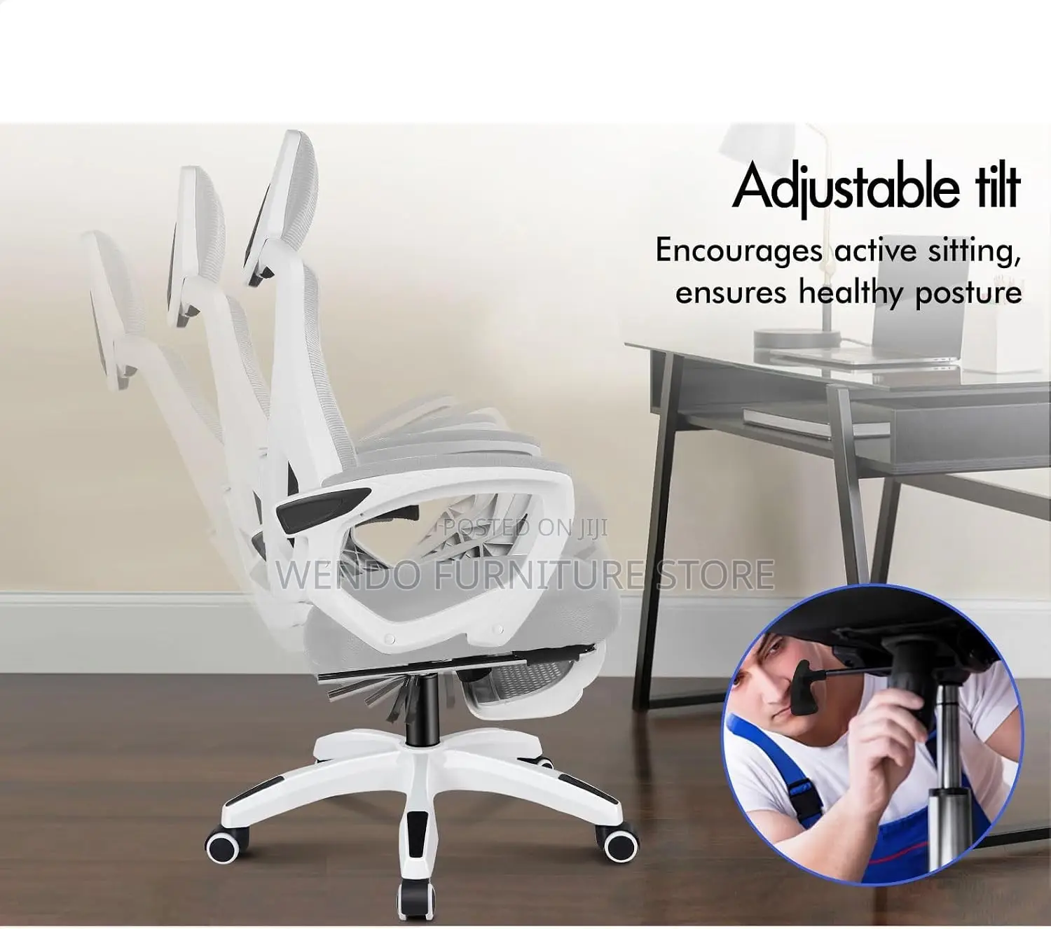 Office Chairs; High White Orthopedic With Footrest
