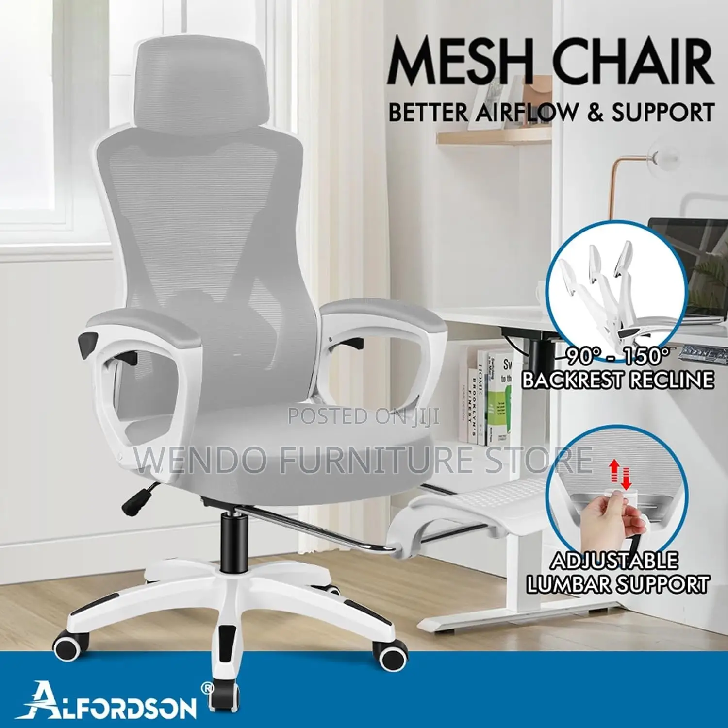 Office Chairs; High White Orthopedic With Footrest