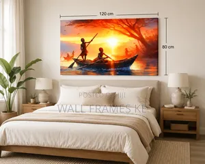 African Sunset Fishing Framed Canvas Print Wall Art Painting Mounts
