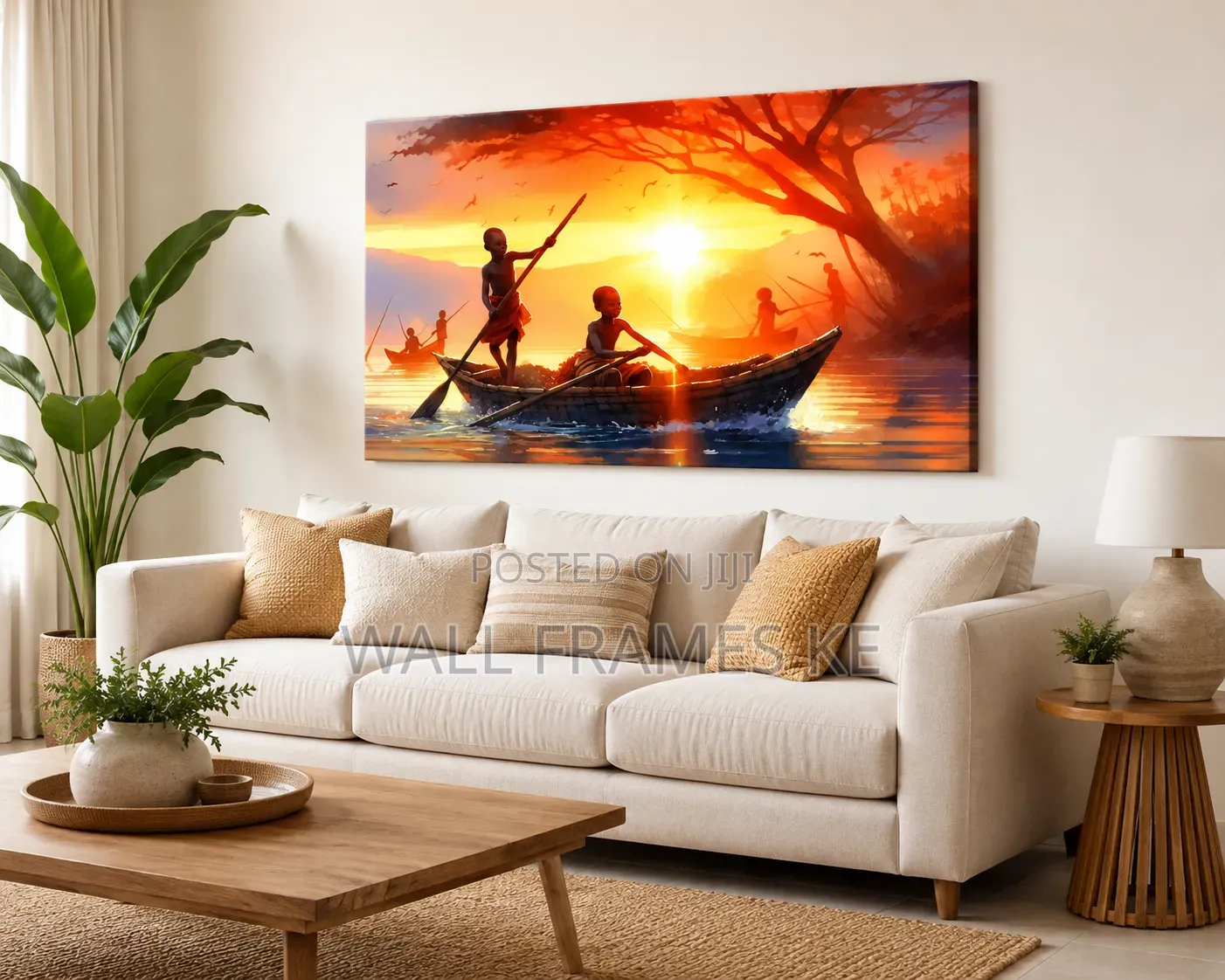 African Sunset Fishing Framed Canvas Print Wall Art Painting Mounts