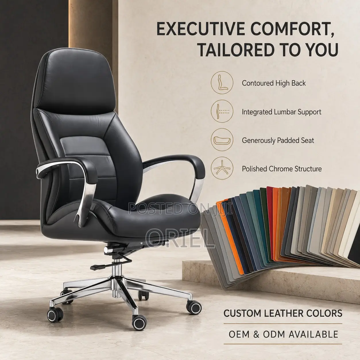 Office Chair : Modern Executive Office Black Leather Padded Chair