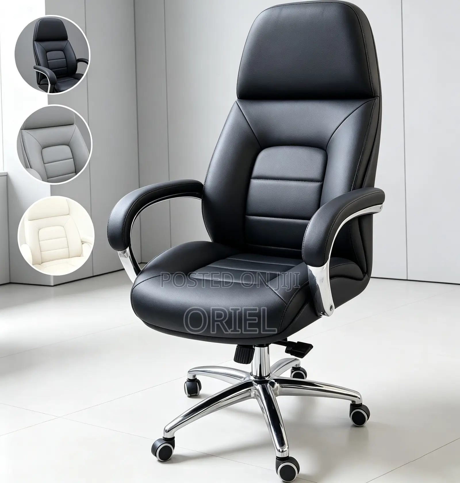 Office Chair : Modern Executive Office Black Leather Padded Chair