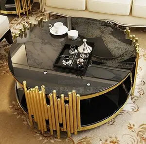 Coffee Table; Contemporary Black and Gold Coffee Table