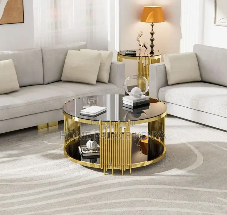 Coffee Table; Contemporary Black and Gold Coffee Table