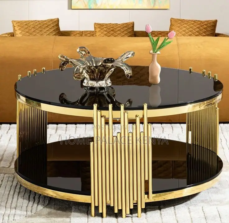 Coffee Table; Contemporary Black and Gold Coffee Table