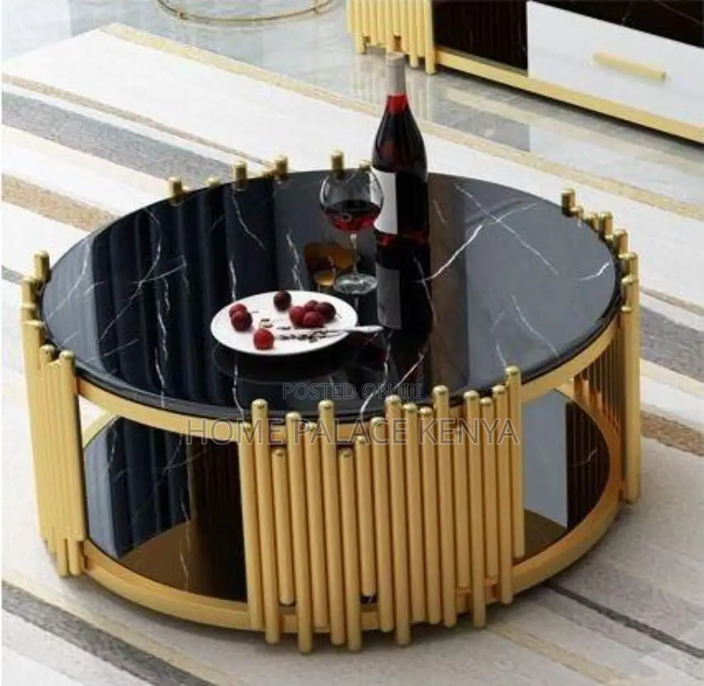Coffee Table; Contemporary Black and Gold Coffee Table
