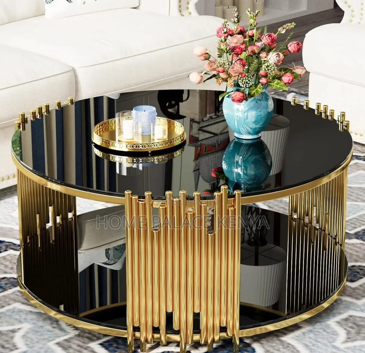 Coffee Table; Contemporary Black and Gold Coffee Table