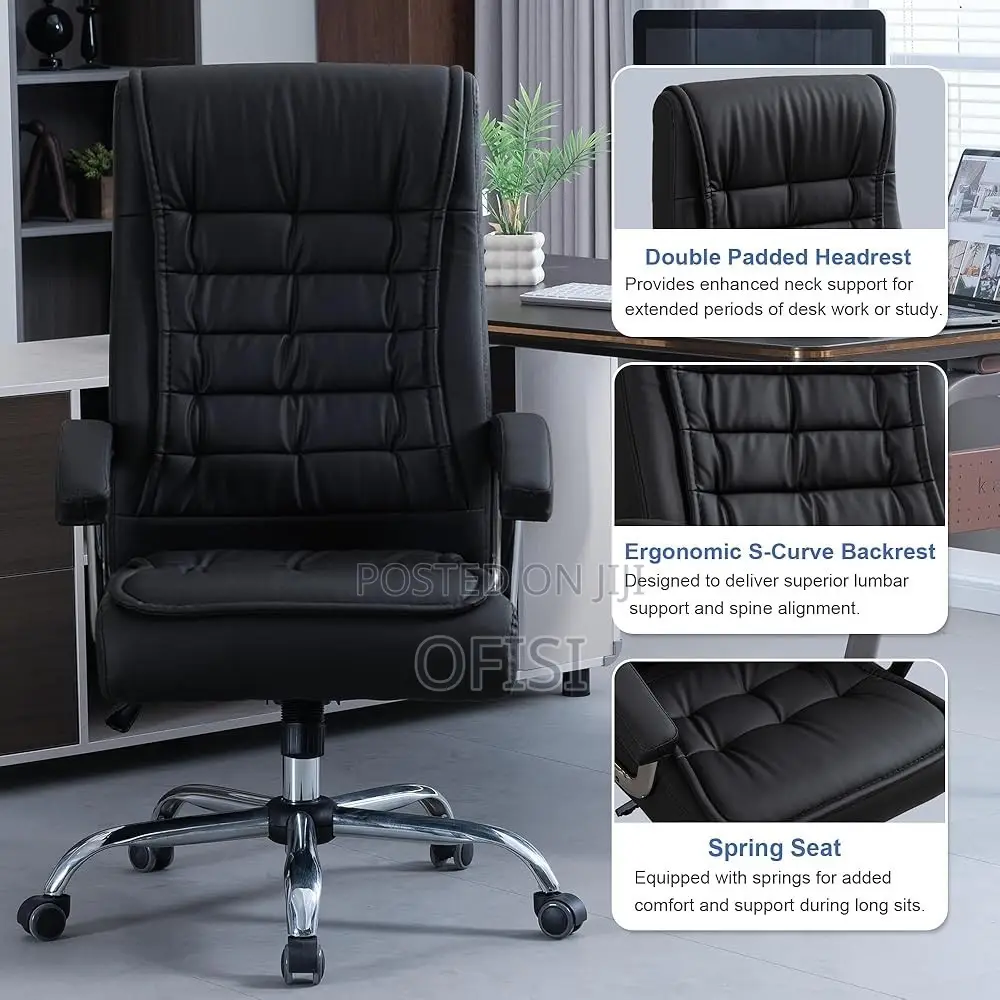 Office Chair; Black Executive Office Leather Chair