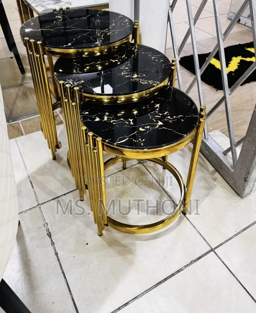 3 in 1 a Radiant Gold-Finish Glass Nesting Tables