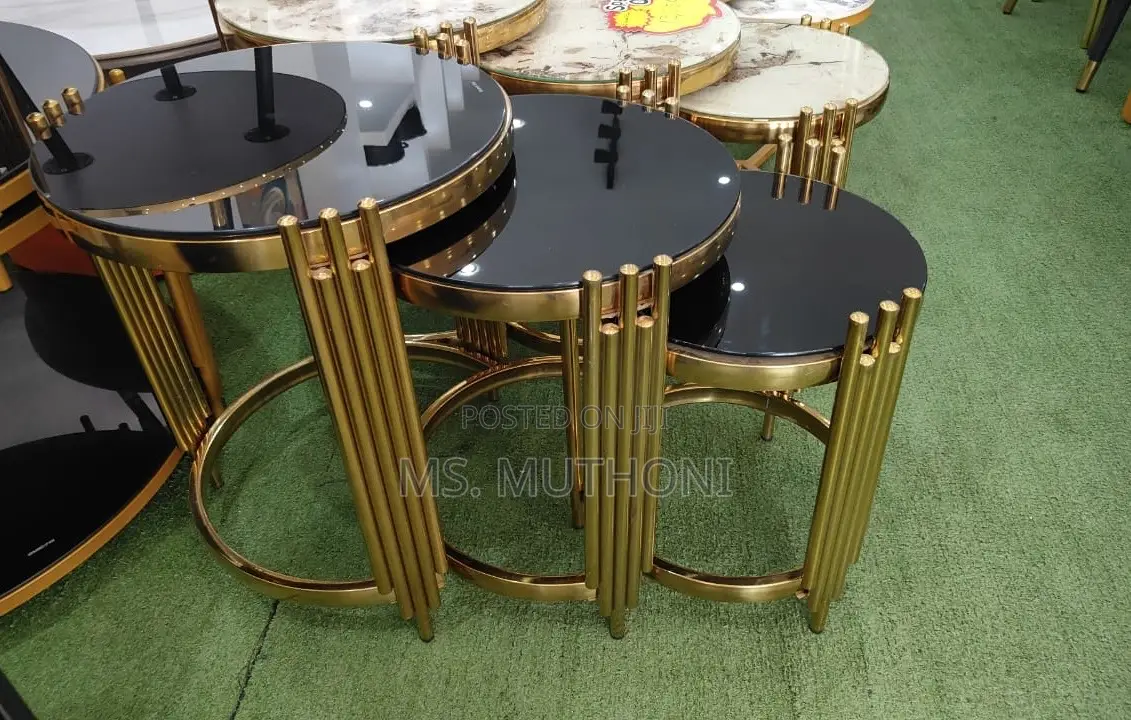 3 in 1 a Radiant Gold-Finish Glass Nesting Tables
