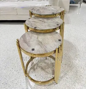 Luxury 3-in-1 Polished Marble-Texture Tops Nesting Tables