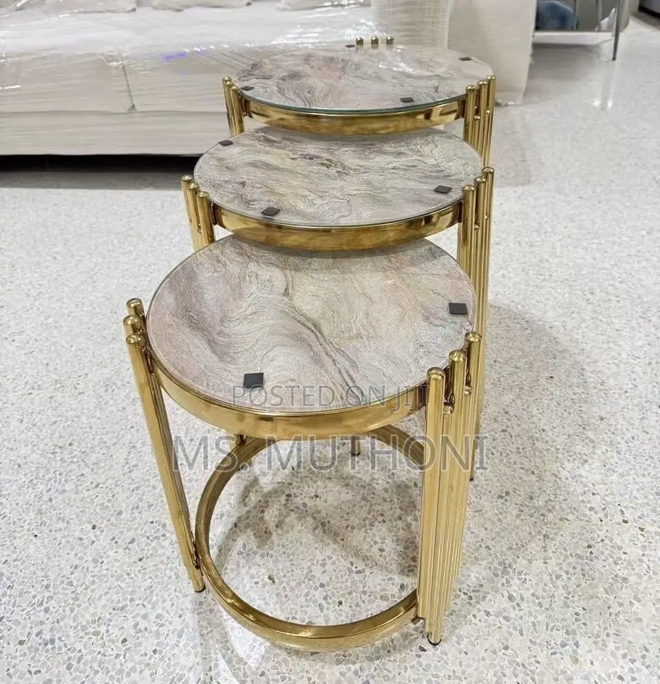 Luxury 3-in-1 Polished Marble-Texture Tops Nesting Tables