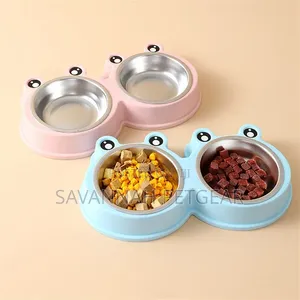 Pet Double Bowl Stainless Steel Food Drinking Bowl(Blue)