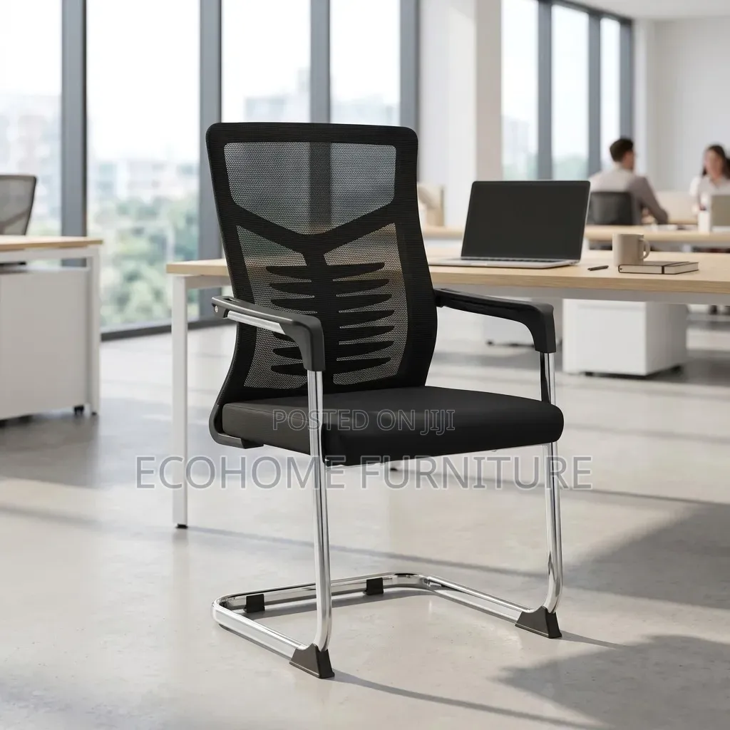 Modern Mesh Visitor Office Chair With Chrome Sled Base