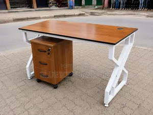 Modern Executive Office Desk With Mobile 3-Drawer Cabinet